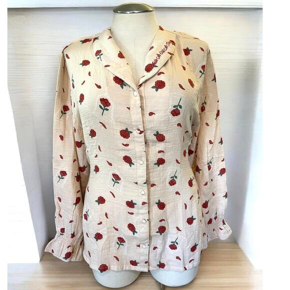 Her Universe Plus Size 4 Disney Beauty and the Beast Enchanted Rose Woven Blouse - Picture 1 of 4